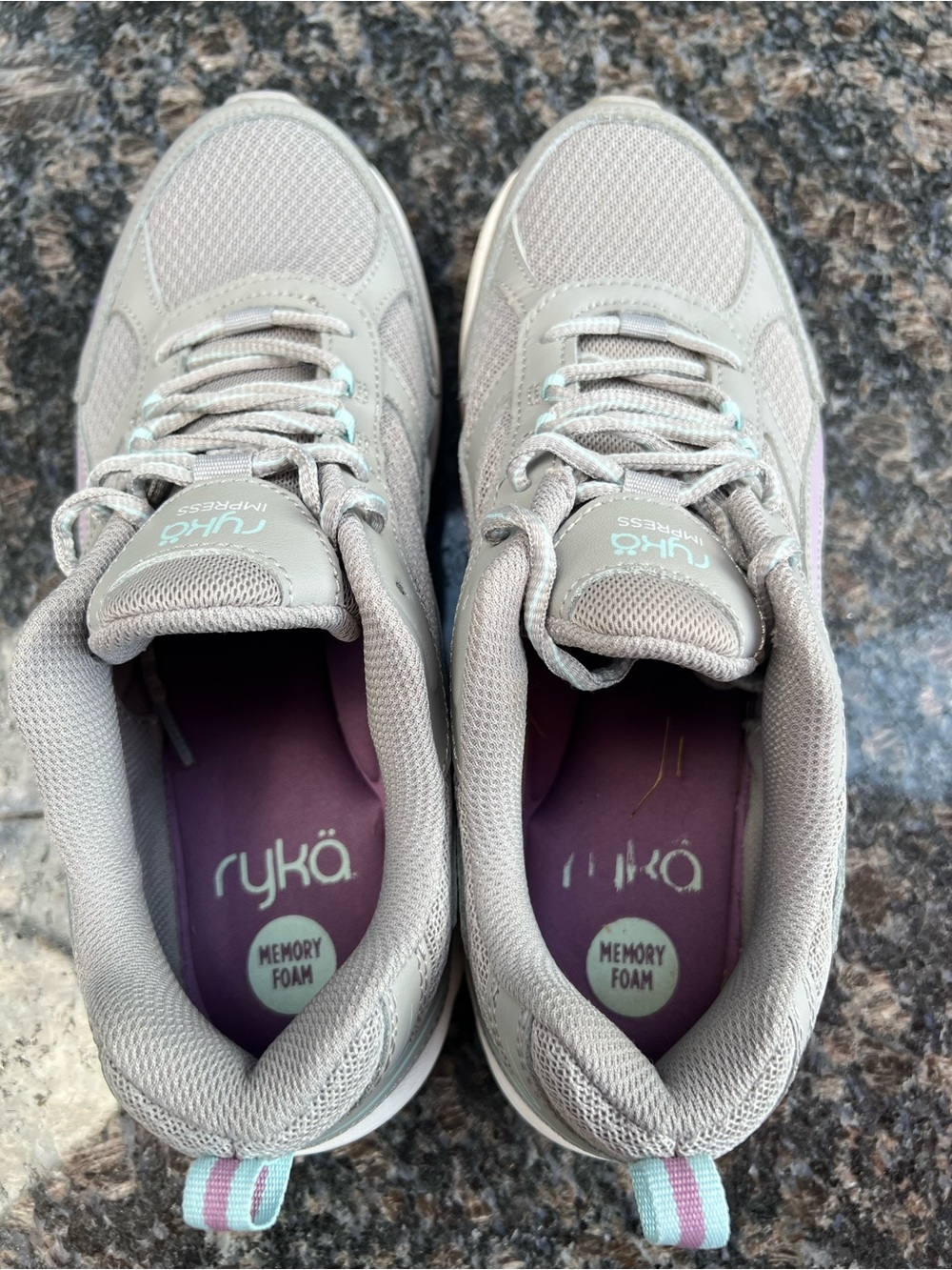 Ryka Impress Women's Athletic Sneakers in Taupe with Mint Accents - Picture 2 of 10